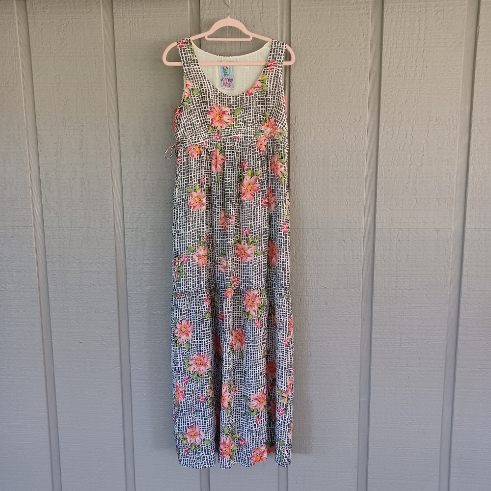 Johnny Was Silk Floral Maxi Dress Size S Women Boho Tiered Pockets Scoop Neck